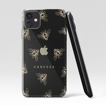 Personalised Golden Bee Clear Phone Case, 3 of 5