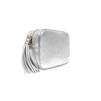 Silver Leather Crossbody Bag And Rainbow Strap, 4 of 10