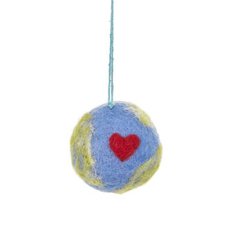 Handmade Felt Love Your Planet Hanging Earth Decoration, 2 of 6