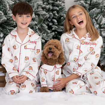 Personalised Matching Christmas Santa Print Pyjamas For Dad And Child, 3 of 12