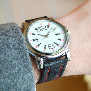 Personalised Engraved Wrist Watch With Red Detailing, 2 of 3