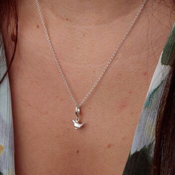 Sterling Silver Wren Charm Necklace, 3 of 6