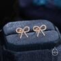 Sterling Silver Cz Ribbon Bow Stud Earrings, thumbnail 2 of 12