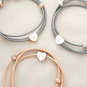 Alesia Rose Gold Heart Charm Leather Bracelet, 2 of 8
