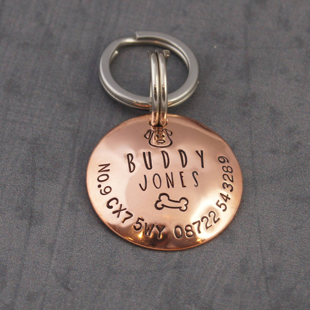 Personalised Copper Pet ID Tag With Dog And Bone, 1 of 7
