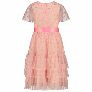 Flower Girls Dress Pink And Gold Star Ruffle Tulle, 3 of 3