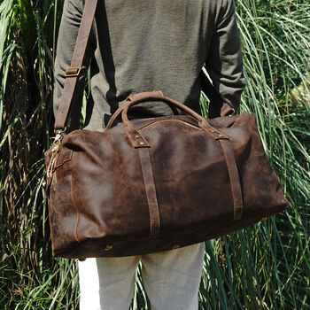 Genuine Leather Holdall Luggage In Brown, 4 of 12