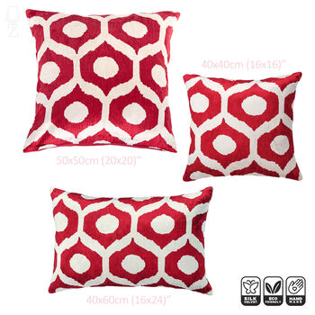 Red Drop Pattern Silk Ikat Velvet Cushion Cover 50x50cm, 5 of 6