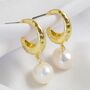 Gold Plated Organic Hoop Earrings With Freshwater Pearl, thumbnail 2 of 4