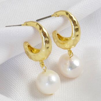 Gold Plated Organic Hoop Earrings With Freshwater Pearl, 2 of 4
