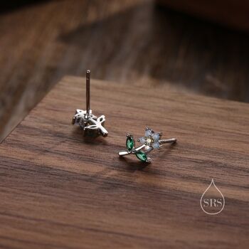 Sterling Silver Opal Blue Cz Flower Stud Earrings, 6 of 12