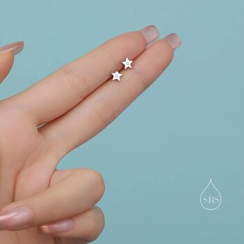 Tiny Star With Starburst Stud Earrings Sterling Silver, 4 of 9