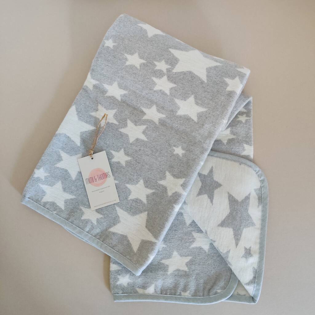 Personalised Grey Stars Baby Blanket Gift By Mimi & Thomas® cashmere