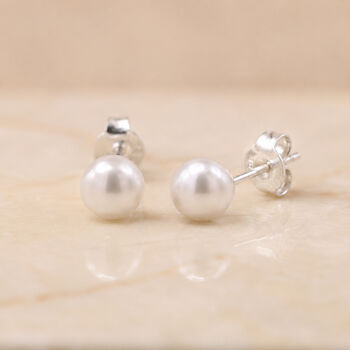 Sterling Silver White Freshwater Pearl Stud Earrings, 3 of 8
