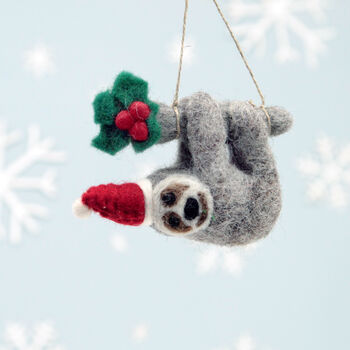 Personalised Felt Festive Sloth Christmas Decoration, 4 of 5