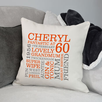 Personalised 60th Birthday Word Art Cushion, 7 of 9