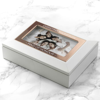 Personalised Powder White And Rose Photo Jewellery Box, 7 of 9