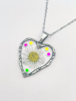 Heart Necklace With Daisy Flowers And Colourful Crystals, 11 of 12