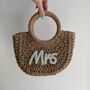 Mrs Pearl Straw Half Moon Semi Circle Basket Drawstring Bag, thumbnail 1 of 3