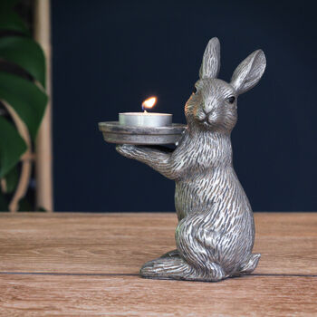 Silver Hare Rabbit Tea Light Candle Holder, 5 of 5