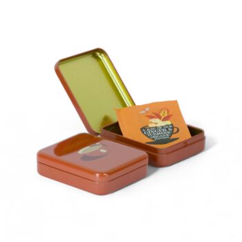 Tea Bag Travel Pocket Tin Tea Lover Gift Storage Box | Teacup Orange, 4 of 9