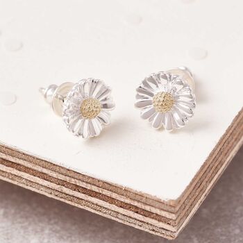 Daisy Silver And Solid Gold Studs, 5 of 6