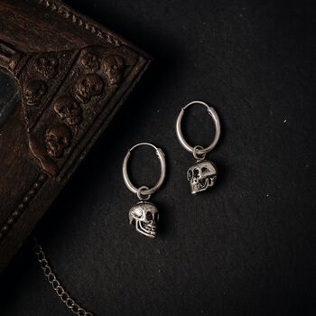 Sterling Silver Skull Hoop Earrings, 7 of 8