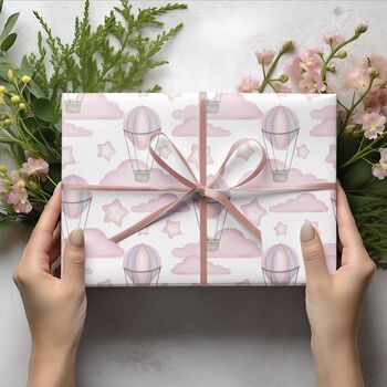 Hot Air Balloon Gift Wrapping Paper Available In Blue Or Pink, 5 of 7