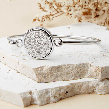 60th Birthday 1964 Sixpence Coin Bangle Bracelet, 2 of 9