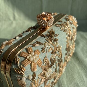 Green Silk Rectangular Clutch Bag, 10 of 12