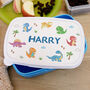 Personalised Dino Name Blue Lunch Box For Kids, thumbnail 2 of 2