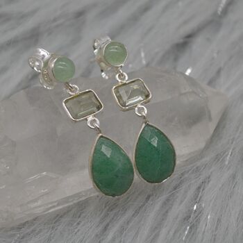 Green Amethyst, Sillimanite, Aventurine Silver Earrings, 2 of 10