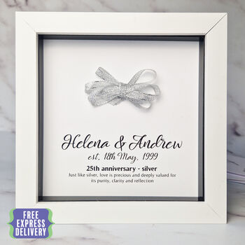 Personalised 25th Anniversary Gift Framed Silver Bow, 3 of 7