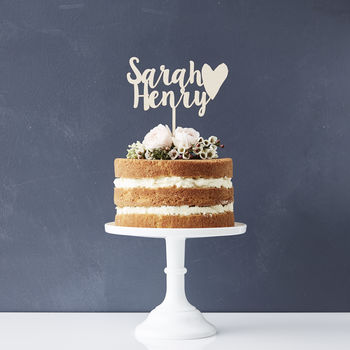 Personalised Happy Couple Wooden Wedding Cake Topper, 3 of 6