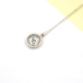 Sterling Silver Domed Aquamarine Satin Necklace, 3 of 8