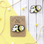 Cute Kawaii Bumble Bee Wooden Pin Badge, thumbnail 1 of 3