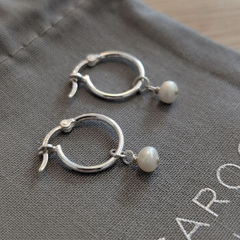 Sterling Silver Pearl Hoop Earrings, 3 of 12
