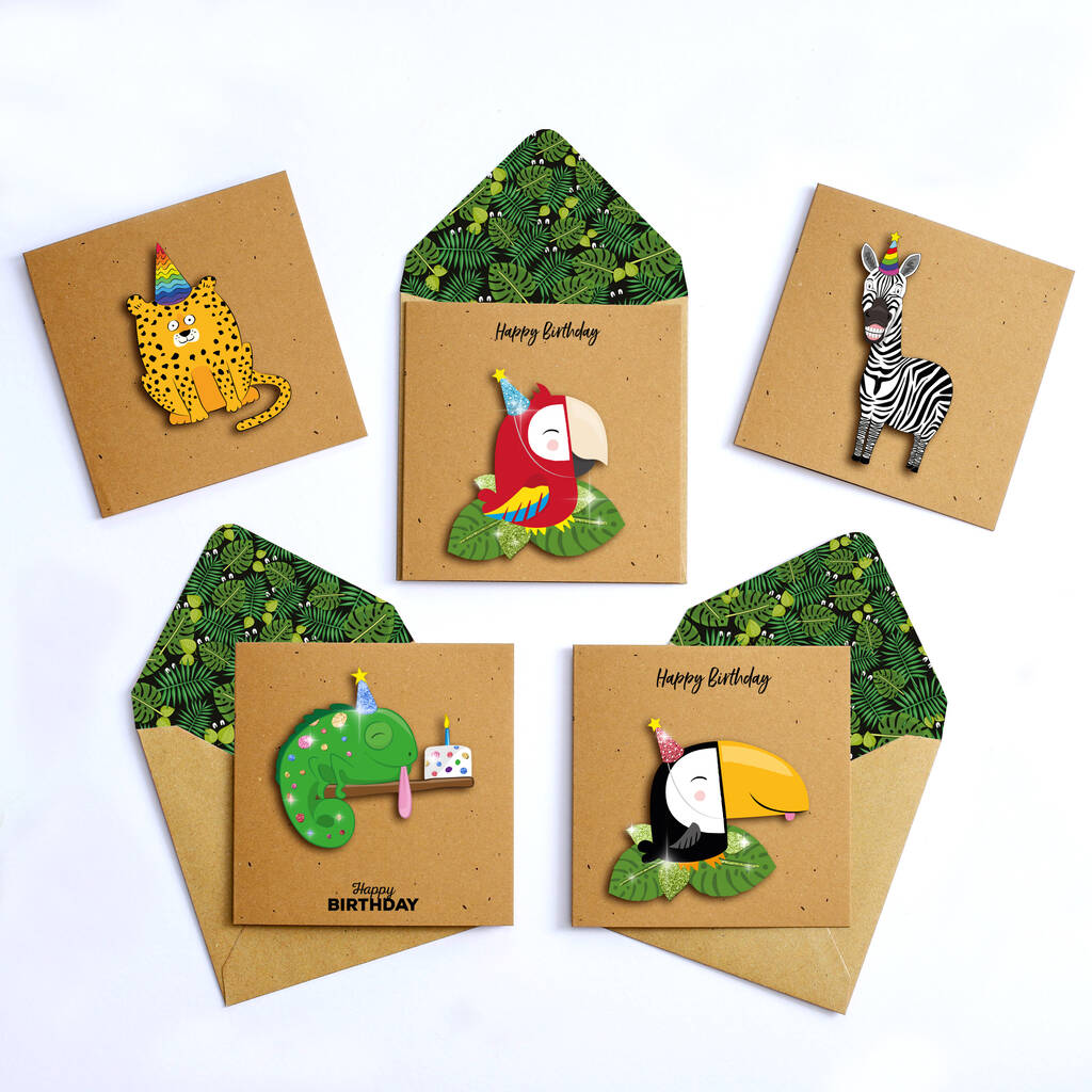 Handmade 3D Jungle Animal Cards Pack Of Five, 1 of 6