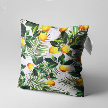 Cushion Cover With Lemons And Tropical Leaves Theme, 3 of 7