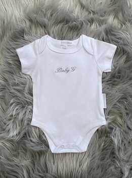 Embroidered White Cotton Baby Grow, 5 of 5