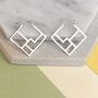Square Art Deco Geometric Silver Hoop Earrings, thumbnail 2 of 8