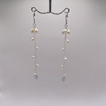 Dainty Long Topaz And Pearl Silver Earrings, 2 of 4