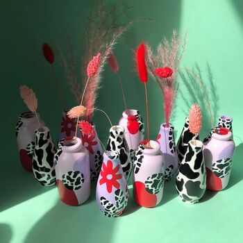 Set Of Three Cow Print Hand Painted Stem Vases, 2 of 7