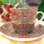 Large Cup And Saucer In William Morris Red Strawberry Thief Design, thumbnail 1 of 9