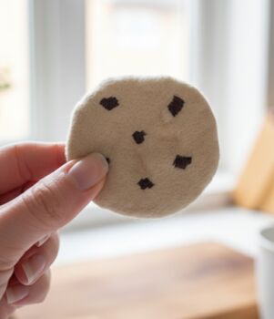 Six Handmade Felt Chocolate Chip Cookies Set: Ukca/Ce Certified Play Food, 4 of 6