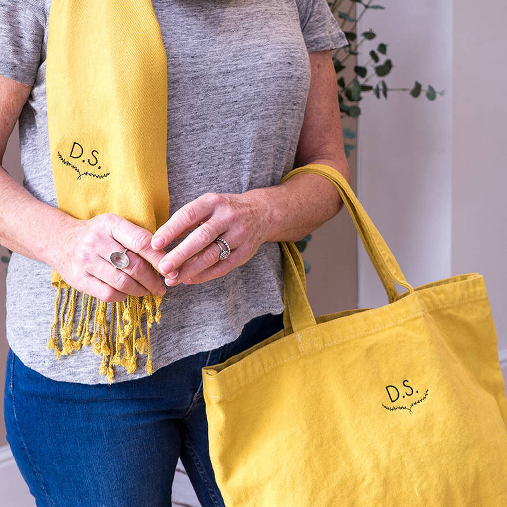 Personalised Embroidered Monogram Bag And Scarf Set By Sparks And Daughters