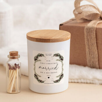 Personalised Our First Christmas Married Candle Gift, 3 of 6