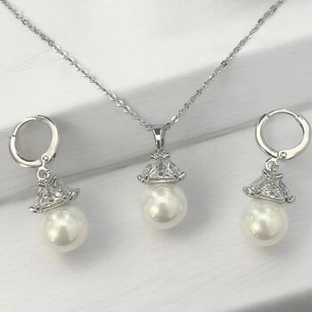 Shell Pearl And Crystal Zircon Necklace And Earrings Set, 2 of 6