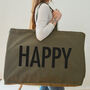 Happy Oversized Tote Bag Olive Green, thumbnail 3 of 7