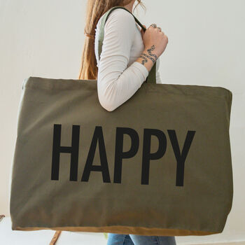 Happy Oversized Tote Bag Olive Green, 3 of 7
